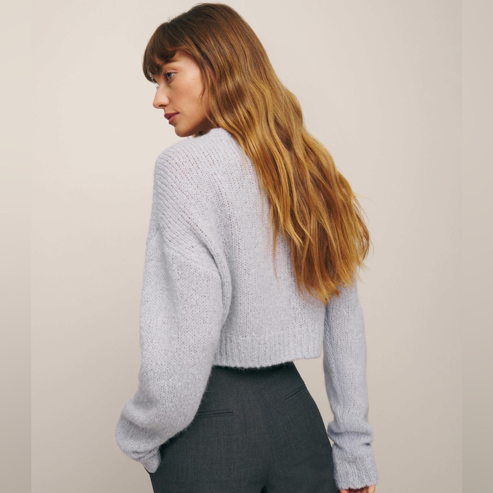 Reformation Wenda Sweater Lavender Mist Blue Cropped V neck Pullover - Picture 4 of 14